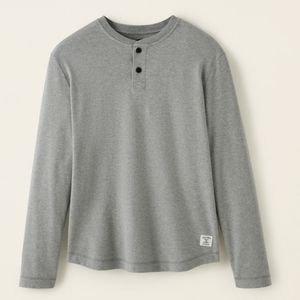 Roots Men's Pender Henley 100% Organic Cotton Long Sleeve Light Grey Medium